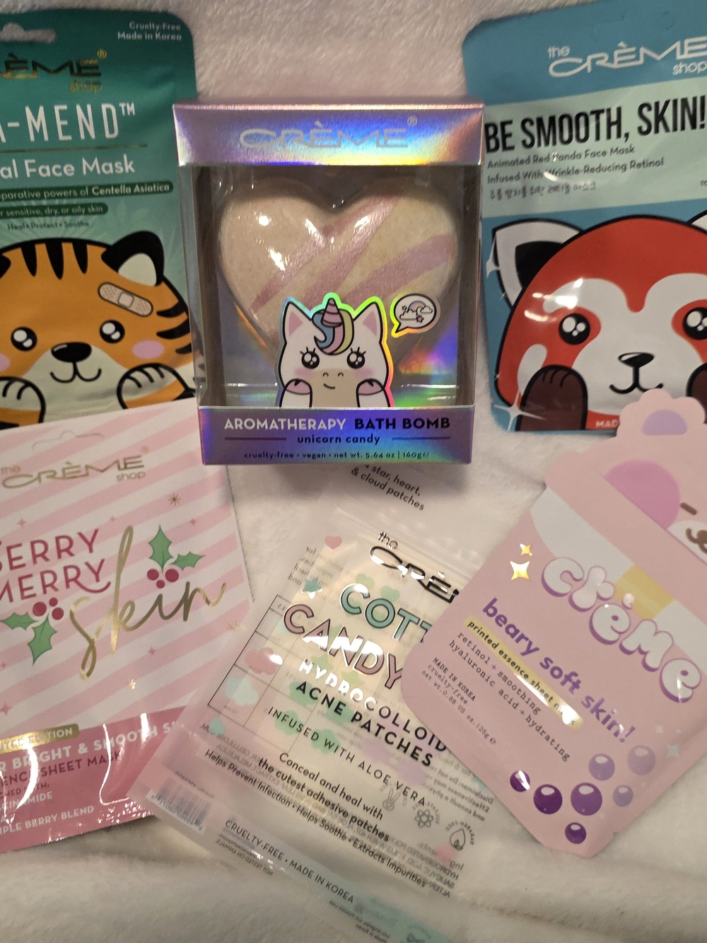 The Crème Shop 6-Piece Skincare Bundle - Masks, Bath Bomb & Acne Patches